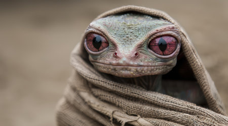 Close-up of a curious gecko with vibrant red eyesの素材
