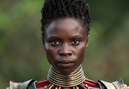 Portrait of a tribal woman with traditional jewelry and dressの素材