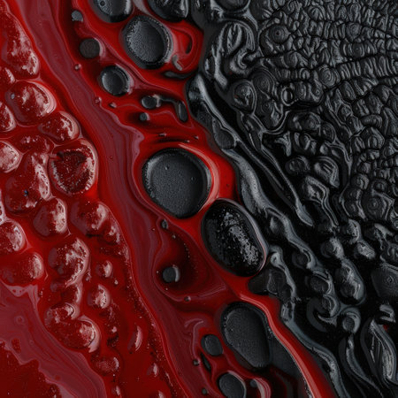 abstract fluid art background with contrasting red and black colorsの素材