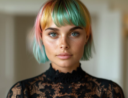 Vibrant hair colors and striking facial featuresの素材