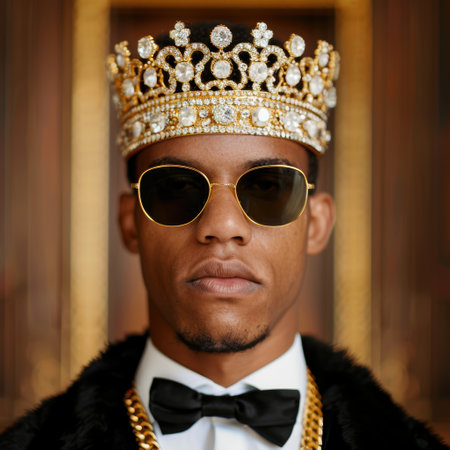 regal man in crown and sunglassesの素材