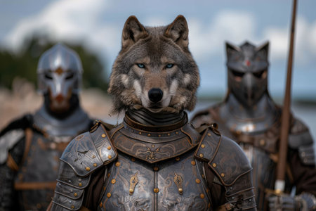 Armored wolf warrior in fantasy battle sceneの素材