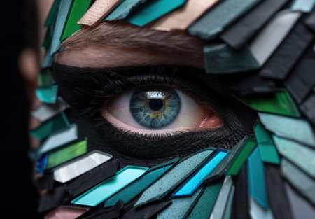 Surreal eye close-up with abstract geometric shapesの素材