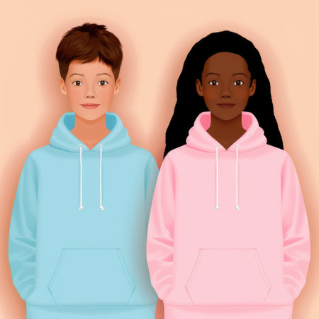 two young people wearing hoodiesの素材