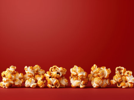 Delicious buttery popcorn on a red backgroundの素材