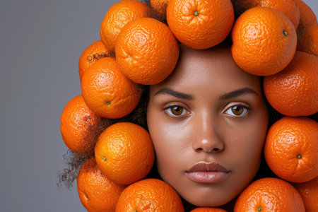 woman surrounded by orangesの素材
