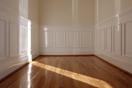 empty room with wooden floor and white wallsの素材