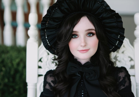 young woman in gothic lolita fashionの素材