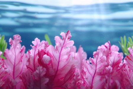 Vibrant pink flowers floating in tranquil blue watersの素材