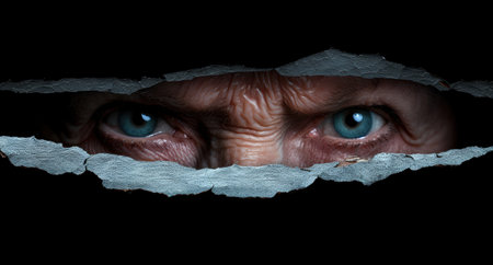 Mysterious eyes peering through a crack in the wallの素材