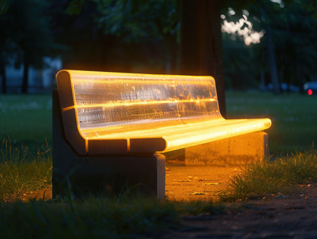 Glowing bench in the park at nightの素材