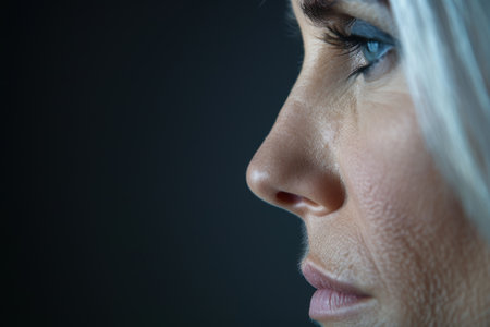Close-up of a person's face in profileの素材