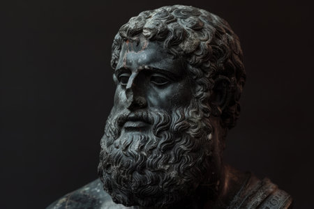 Dramatic close-up of an ancient stone bustの素材