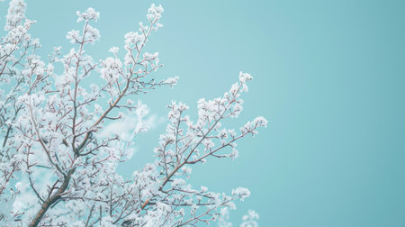 Snowy winter branches against a turquoise skyの素材