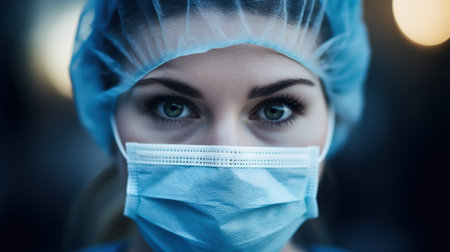 healthcare worker wearing protective mask and gownの素材