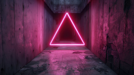 Neon triangle in abandoned hallwayの素材