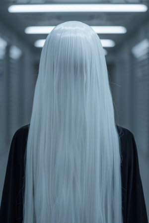 long silver hair in dark roomの素材