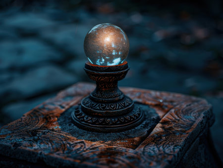 Mystical crystal ball on ornate standの素材