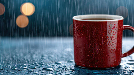 cozy rainy day with hot beverageの素材