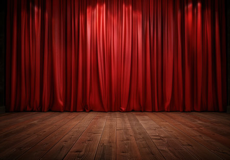 red curtain stage with wooden floorの素材