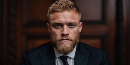 Serious businessman with beard and suitの素材