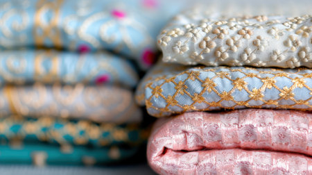 Ornate decorative pillows in pastel colorsの素材