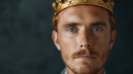 Serious man with crown looking into the distanceの素材