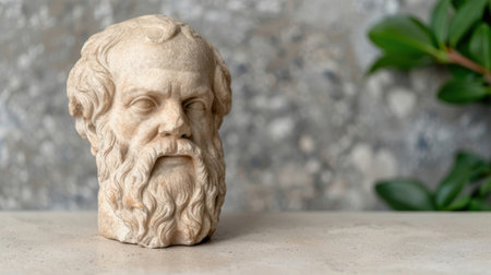 Weathered stone bust of a bearded manの素材