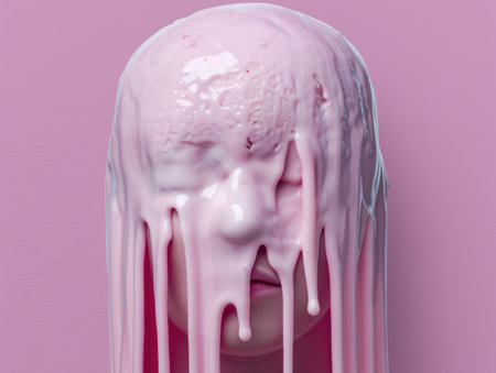 Melting ice cream on pink backgroundの素材
