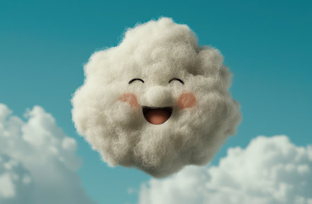Smiling cloud character in the skyの素材