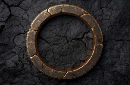 Cracked golden ring on dark backgroundの素材