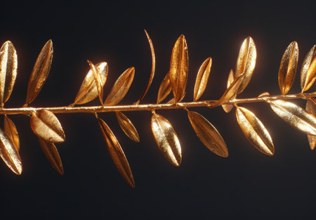 Shimmering golden leaves on a dark backgroundの素材