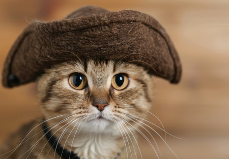Curious cat wearing a hatの素材