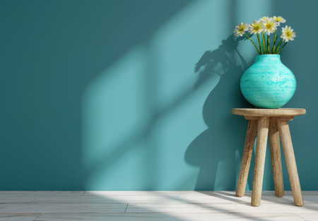 Minimalist floral arrangement in turquoise vaseの素材