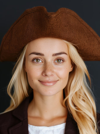 Smiling woman in cowboy hatの素材