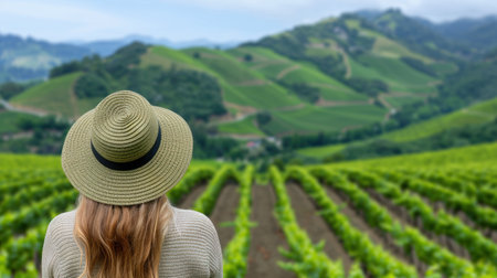 Scenic view of rolling green hills and vineyardsの素材