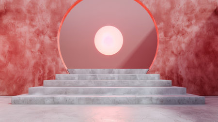 Minimalist architectural stage with glowing sphereの素材