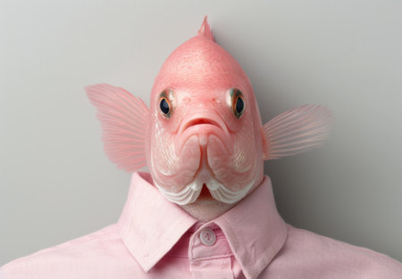 Funny pink fish wearing a shirtの素材