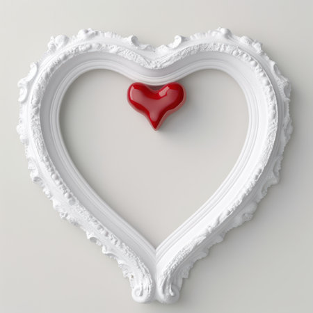 Decorative heart-shaped frame with red heartの素材