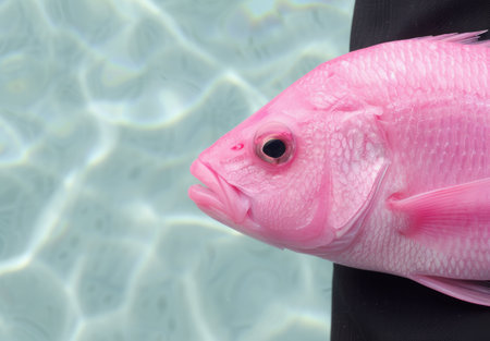 Vibrant pink tropical fish swimming in clear waterの素材