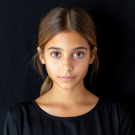 portrait of a young girl with brown hairの素材