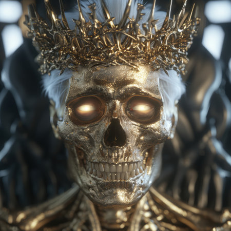 Ornate golden skull with crownの素材