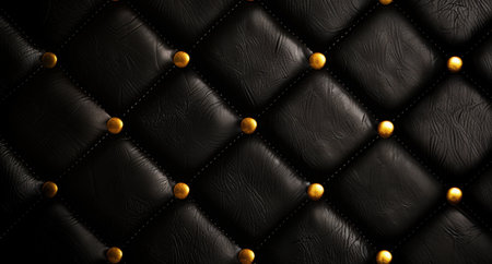 Luxurious black leather upholstery with golden studsの素材