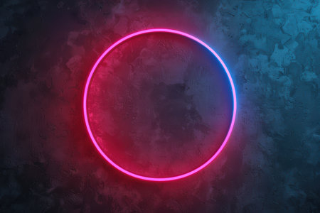 Glowing neon circle on abstract backgroundの素材