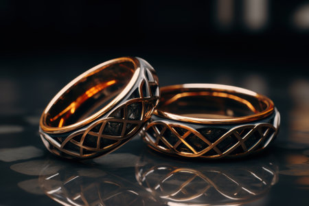 Elegant gold wedding rings with intricate patternの素材
