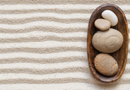 Zen stones and eggs on wooden trayの素材