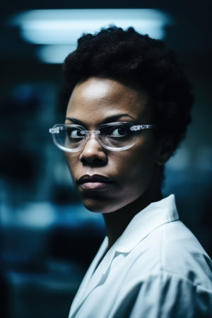 Serious african american woman with glassesの素材