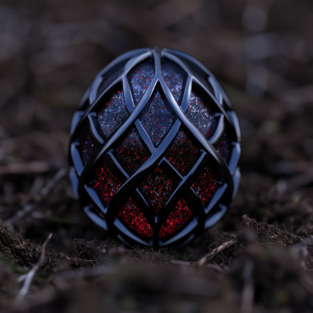 Intricate patterned helmet in dark tonesの素材