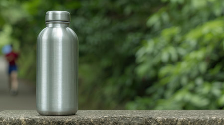 Stainless steel water bottle in natureの素材