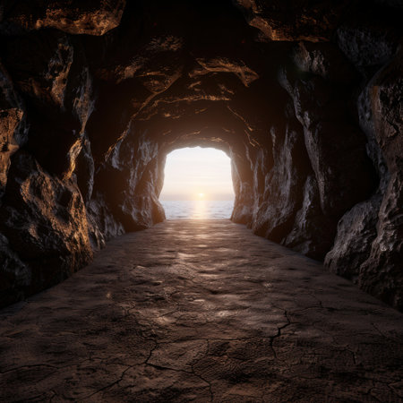 Mysterious cave entrance leading to the seaの素材
